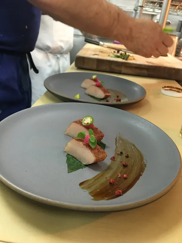 Plated fish course